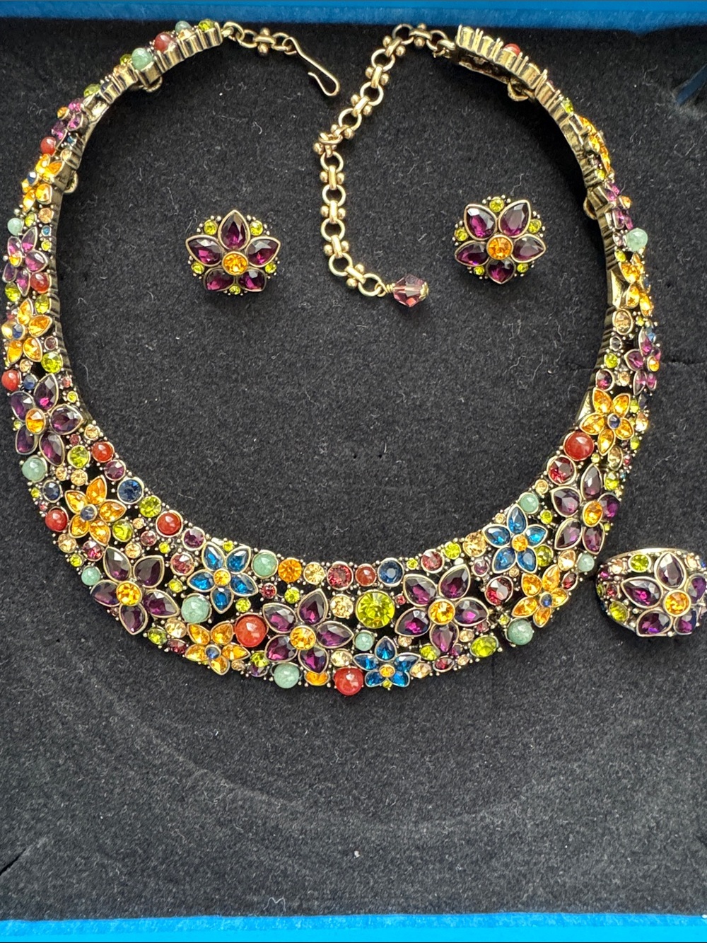Heidi Daus Multicolor Floral Crystal Necklace & Earring Set
